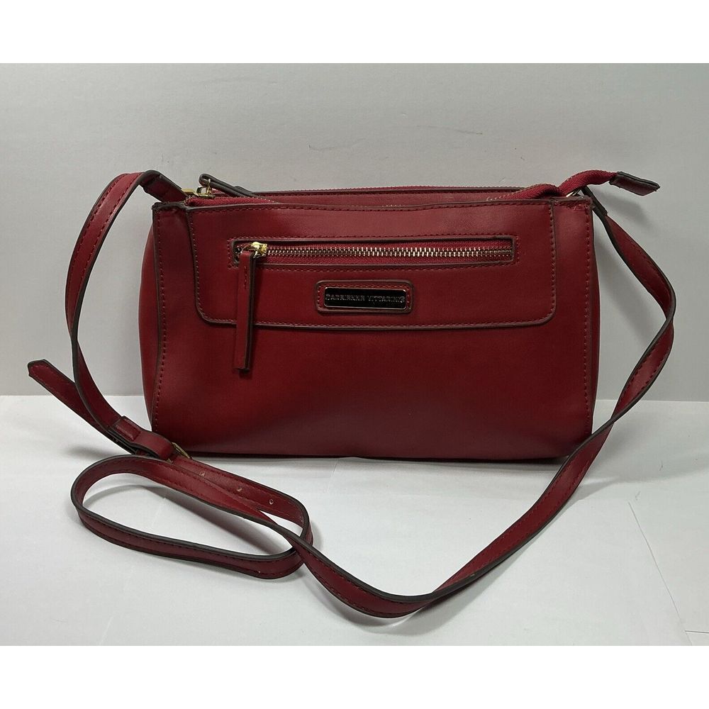 Adrienne Vittadini Crossbody Handbag Dark Red Zip‎ Up Purse Career Adjustable